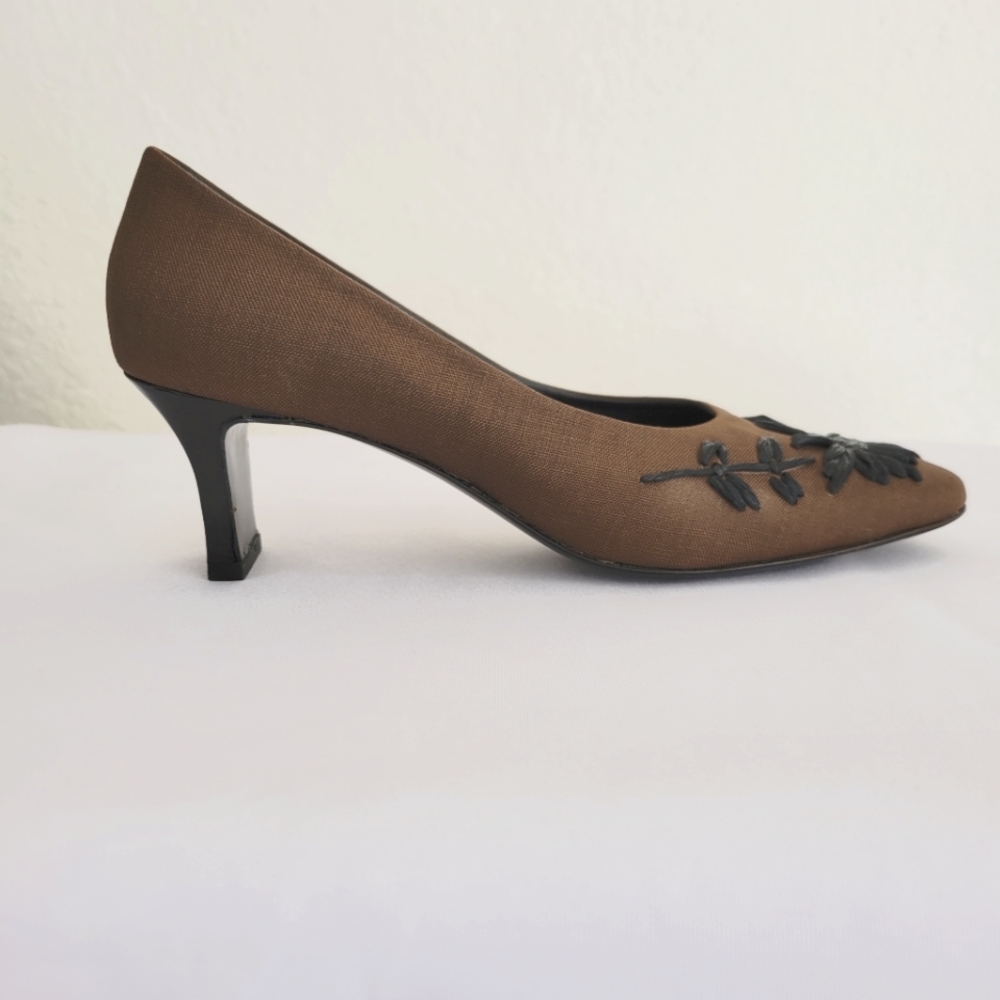 Pancaldi Brown Linen Floral Heels